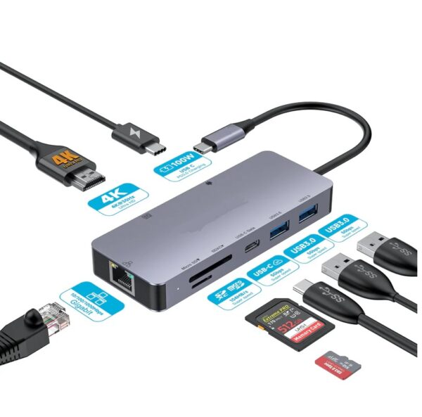 4DC07 USB-C to HDMI+USB 3.0+PD+1G Ethernet+ SD Dock